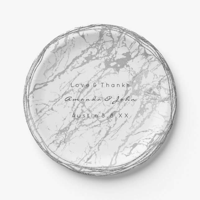 Custom White Gray Carrara Silver Marble Pappteller (Vorderseite)