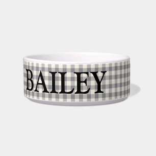 Custom White Gray Gingham Name Large Napf