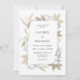 Custom White Gray Leaf Blue Berry Wedding Einladung