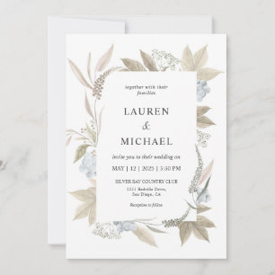 Custom White Gray Leaf Blue Berry Wedding Einladung