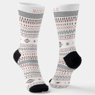 Custom White Gray Orange Aztec Muster Socken