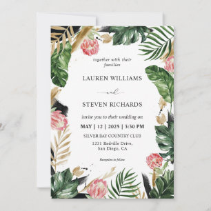 Custom White Green Painterly Tropical Wedding Einladung