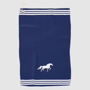 Custom White Horns & Three Stripes on Navy Blue Golfhandtuch