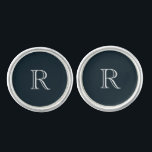 Custom White Initial Trauzeugen Navy Cufflinks Manschetten Knöpfe<br><div class="desc">Custom Masculine Schriftart White Initial auf Navy Hintergrund Cufflinks.</div>