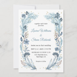 Custom White Light Soft Blue Iced Frame Wedding Einladung