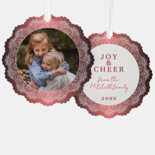 Custom White Mandala Kranz auf Imitate Red Metal Ornament Karte