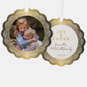 Custom White Mandala Wreath on Imitats Gold Ornament Karte