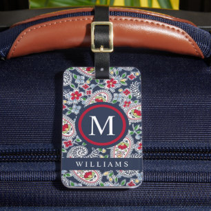 Custom White Navy Blue Red Paisley Muster Gepäckanhänger