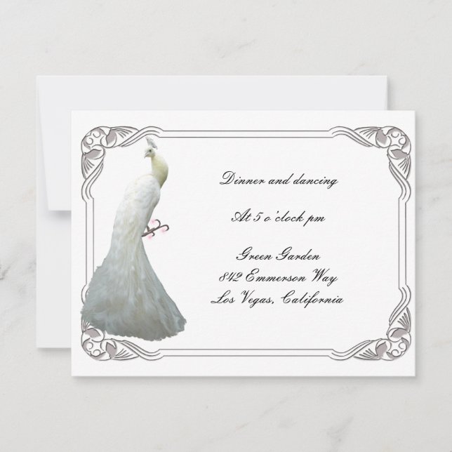 Custom White Peacock Wedding Reception Card Einladung (Vorderseite)