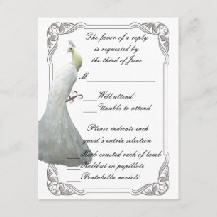 Custom White Peacock Wedding Response Card RSVP Karte