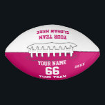 Custom white pink Football with Name, Number, Team<br><div class="desc">Erstellen Sie Ihre eigenen weißen fuchsia rosa Frauen Fußball mit Name, Zahl, Teamname, Slogan und Jahr. Personalisieren Sie diese einfache klassische Fußball-Vorlage mit Ihrer persönlichen Nachricht, Name, Teamname und Jahr. Einfach für einen coolen Sportbegeisterten personalisieren. Erstellen Sie Ihr einzigartiges personalisiertes Geschenk für Trainer, Geburtstag von Mädchen, Fußballspieler, Teammitglieder und Freunde....</div>