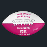 Custom white pink Football with Name, Number, Team<br><div class="desc">Erstellen Sie Ihre eigenen weißen fuchsia rosa Frauen Fußball mit Name, Zahl, Teamname, Slogan und Jahr. Personalisieren Sie diese einfache klassische Fußball-Vorlage mit Ihrer persönlichen Nachricht, Name, Teamname und Jahr. Einfach für einen coolen Sportbegeisterten personalisieren. Erstellen Sie Ihr einzigartiges personalisiertes Geschenk für Trainer, Geburtstag von Mädchen, Fußballspieler, Teammitglieder und Freunde....</div>