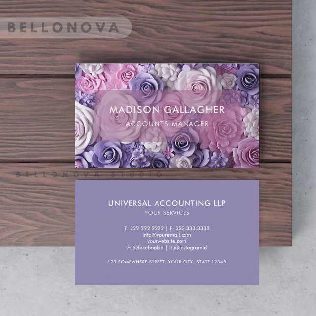 Custom White Pink Lila Blue Floral Beruflich Visitenkarte (Custom White Pink Purple Blue Floral Professional Business Card)