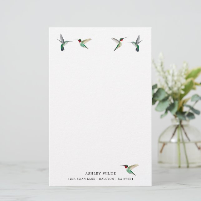 Custom White Ruby-throated Hummingbird Stationery Briefpapier (Stehend Vorderseite)