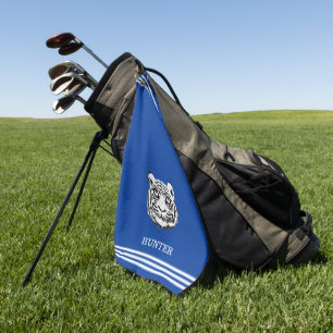 Custom White Tiger und Three Strikes on Royal Blue Golfhandtuch