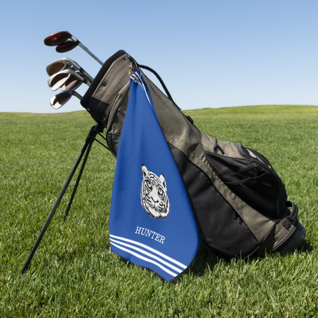 Custom White Tiger und Three Strikes on Royal Blue Golfhandtuch (Gras)