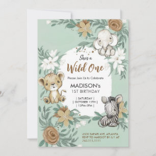 Custom Wild One Green White Jungle Animals Thema Einladung