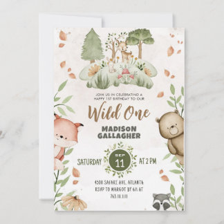 Custom Wild One Pink Green White Animals Thema Einladung