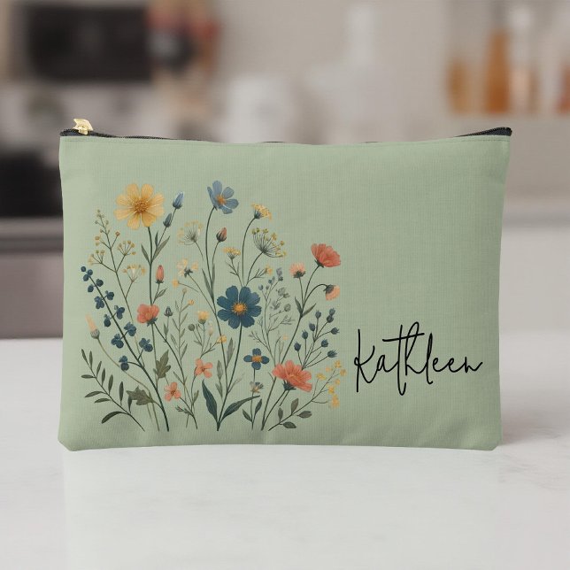Custom Wildblume Makeup Bag - Geschenk für sie und Zubehörtasche (bridesmaid gift, custom wildflower bag, teacher gift, student pouch, best mom ever bag, makeup bag)