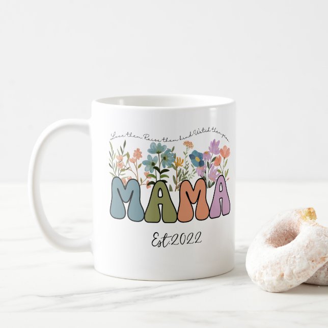 Custom Wildblume Mama est Kaffeetasse (Mit Donut)