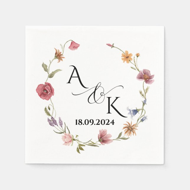 Custom Wildblume Wedding Napkins Personalisiert Serviette (Vorderseite)