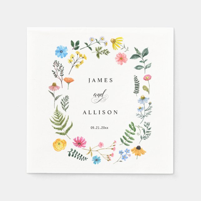 Custom Wildblume Wreath Botanische Hochzeit Napkin Serviette (Vorderseite)