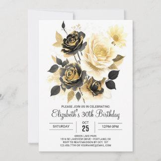 Custom Wildblumen Gold und Schwarz 30. Geburtstag Einladung