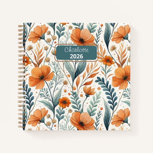 Custom Wildflower Botanical Boho Floral Watercolor Notizbuch (Vorderseite)
