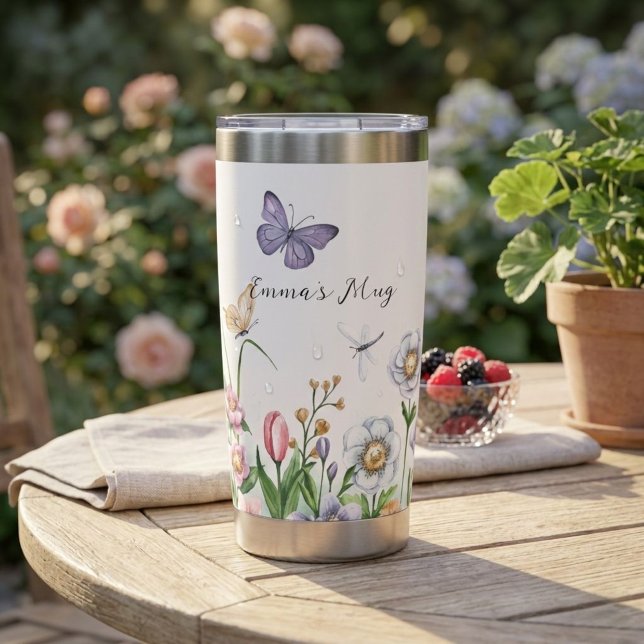 Custom Wildflower & Butterflies Stainless Bottle Thermobecher (Von Creator hochgeladen)