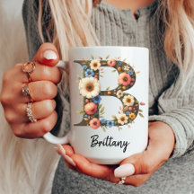 Custom Wildflower Initial Monogram Mug for Girls