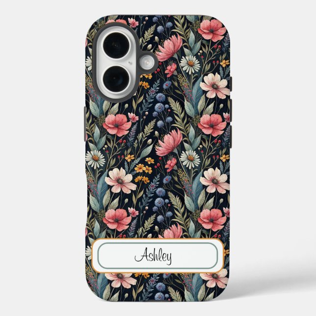 Custom Wildflowers Botanical Inspiration Black Case-Mate iPhone Hülle (Rückseite)