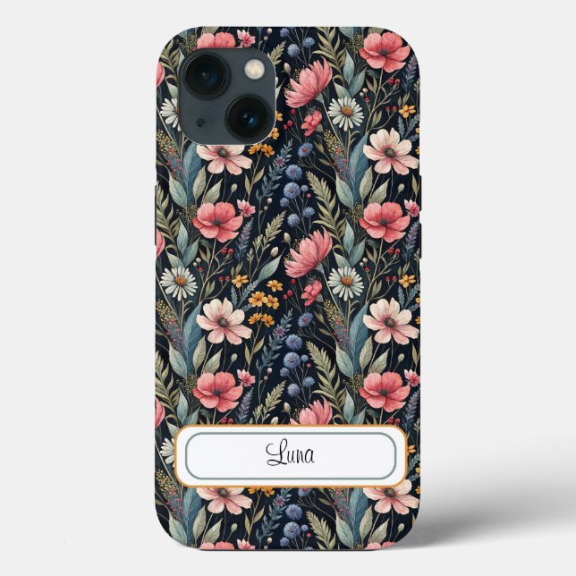 Custom Wildflowers Botanical Inspiration Black Case-Mate iPhone Hülle (Rückseite)