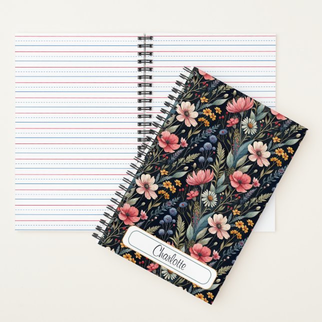Custom Wildflowers Botanical Inspiration Black Notizbuch (Innen)