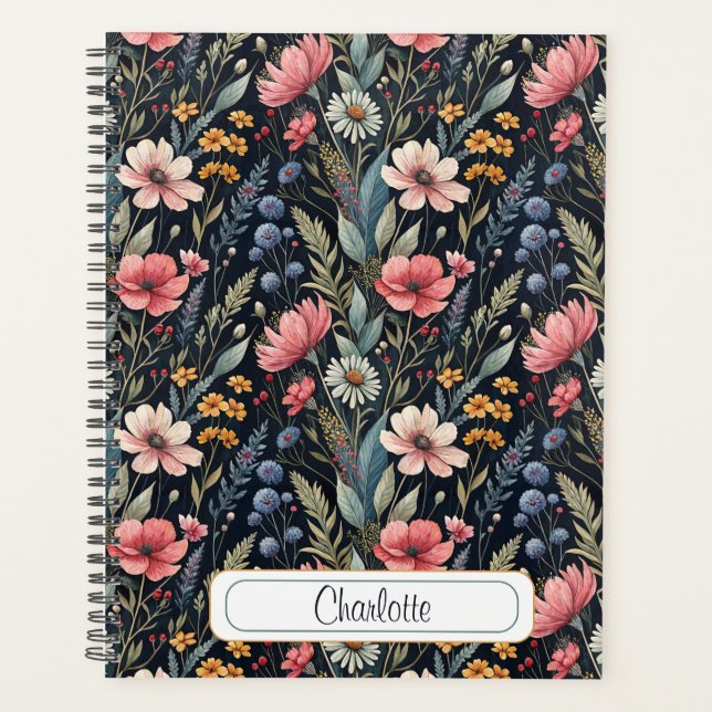 Custom Wildflowers Botanical Inspiration Black Planer (Vorderseite)