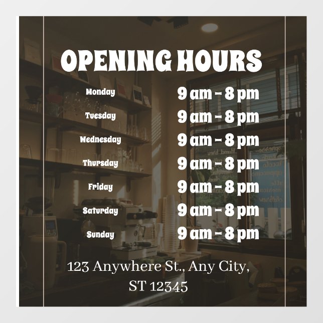 “Custom Window Cling – Business Opening Hours Sign Fensteraufkleber (Blatt)