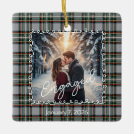 Custom Winter Engagement Photo Card with Tartan  Keramikornament