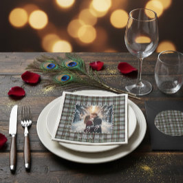 Custom Winter Engagement Photo Card with Tartan  Serviette