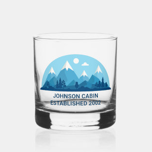 Custom Winter Family Kabine Blue Snowy Mountain Whiskyglas