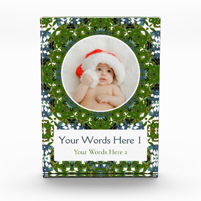 Custom Winter Green Grey Weihnachtsdekor Geschenk Fotoblock (Vorderseite)