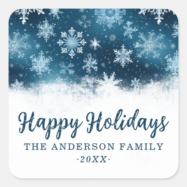 Custom Winter Wonderland Snowflakes White Christma Quadratischer Aufkleber (Vorderseite)