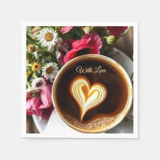 Custom "With Love"  Cup of Coffee & Red Poppies  Serviette