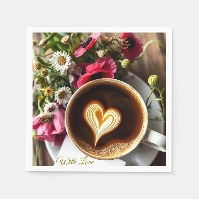 Custom "With Love"  Cup of Coffee & Red Poppies  Serviette (Vorderseite)