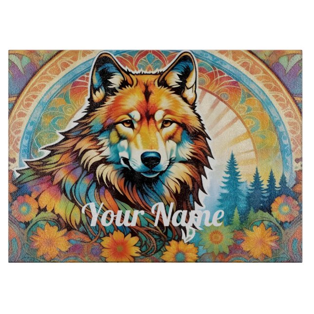 Custom Wolf Glass Cutting Board Schneidebrett (Vorderseite)
