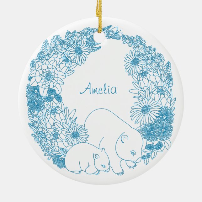 Custom Wombat Christmas Light Blue Keramik Ornament (Hinten)