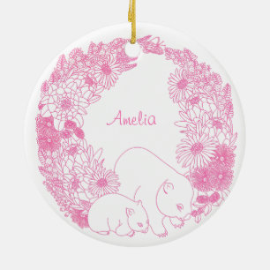 Custom Wombat Christmas Pink Keramik Ornament
