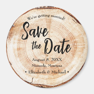 Custom Wood Bark Disk Rustic Wedding Magnet
