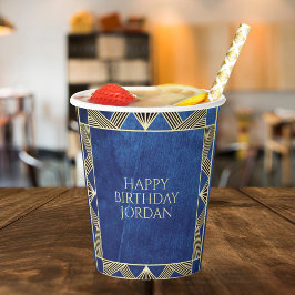 Custom Wood Modern Navy Blue Masculine Geburtstag Pappbecher