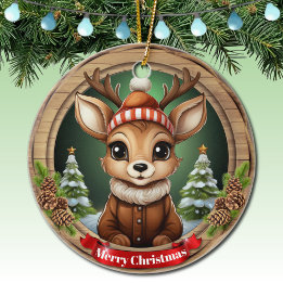 Custom Wooden Framed Deer Holiday Decoration 🦌🎄 Keramik Ornament