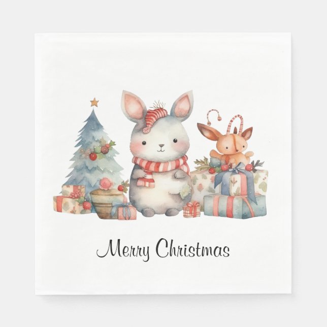 Custom Woodland Bunny Rabbit Weihnachtsfarbe Serviette (Vorderseite)