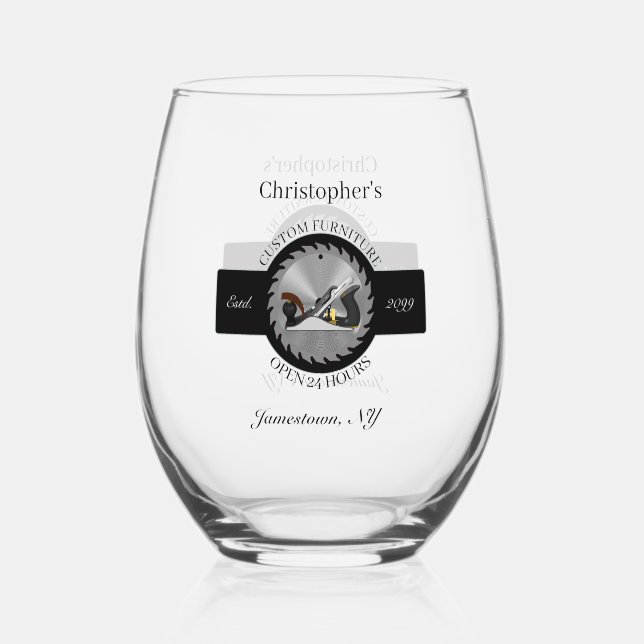 Custom Woodwork Saw Blade Plane Drinkware Cocktail Weinglas Ohne Stiel (Vorderseite)